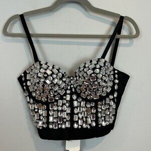 Charmian Selena Rhinestone Bustier Corset Top Colorful Rhinestone Size 32B New